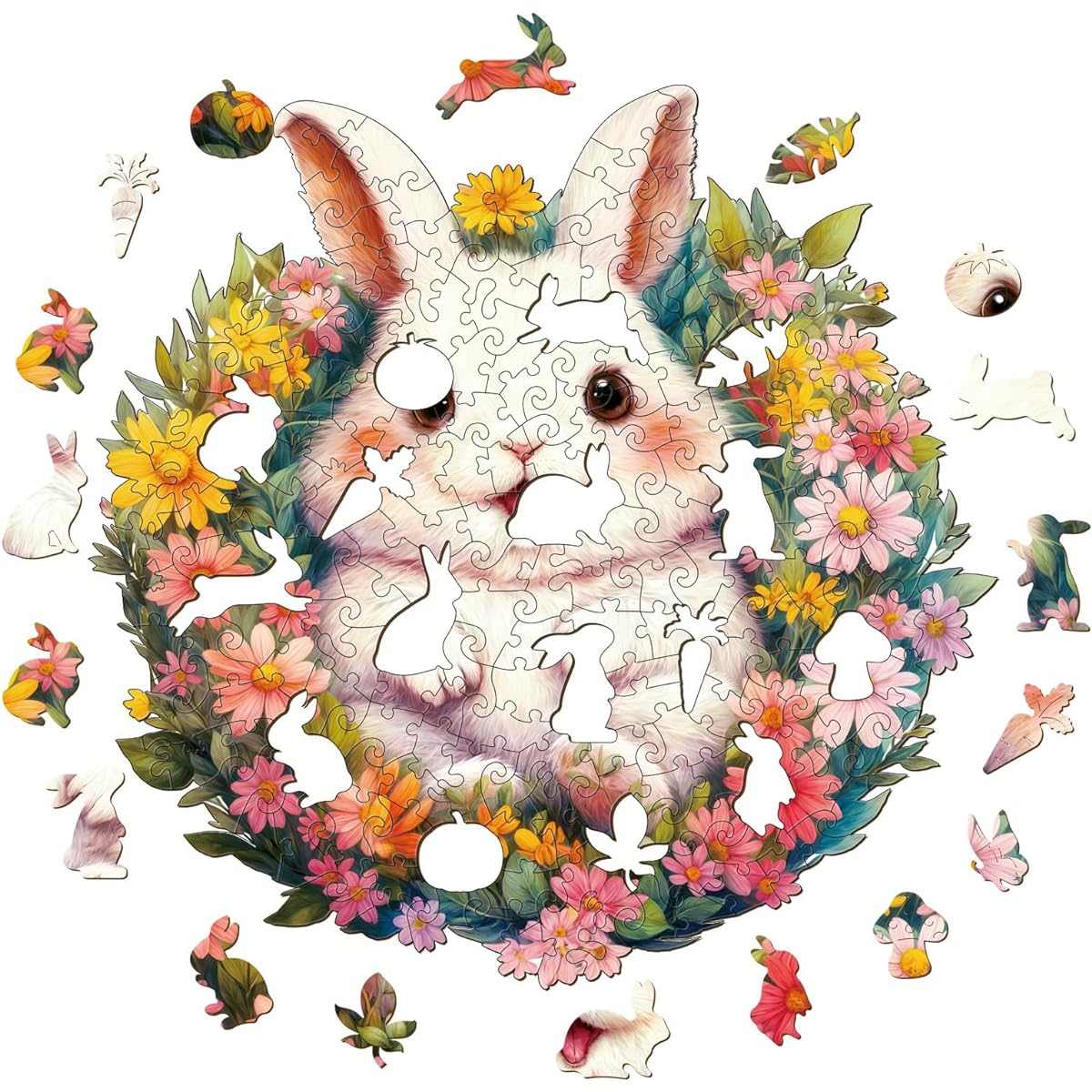 BLUMUZE Wooden Jigsaw Puzzle for Adults 100 Piece Puzzle Wooden Jigsaw Puzzle Rabbit Wooden Jigsaw Puzzle Cute Rabbit Animal Puzzle - 21.5 x 21.3cm - 8.5 x 8.4 Inch