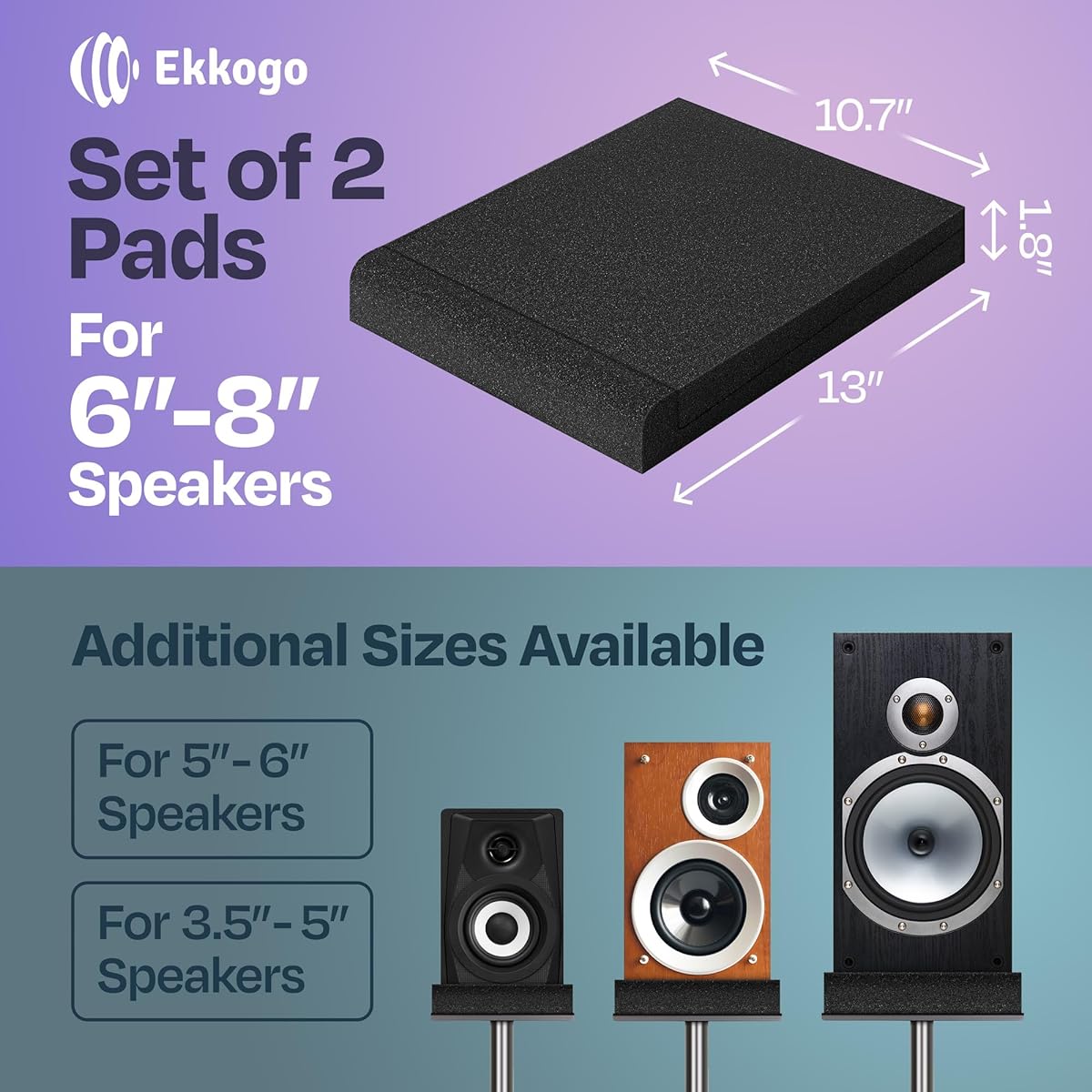 Ekkogo Studio Monitor Isolation Pad Premium Acoustic Foam Enhance Audio Ideal Speaker Foam for 6.5~8'' Speakers with Vibredux HD Foam for Superior Isolation