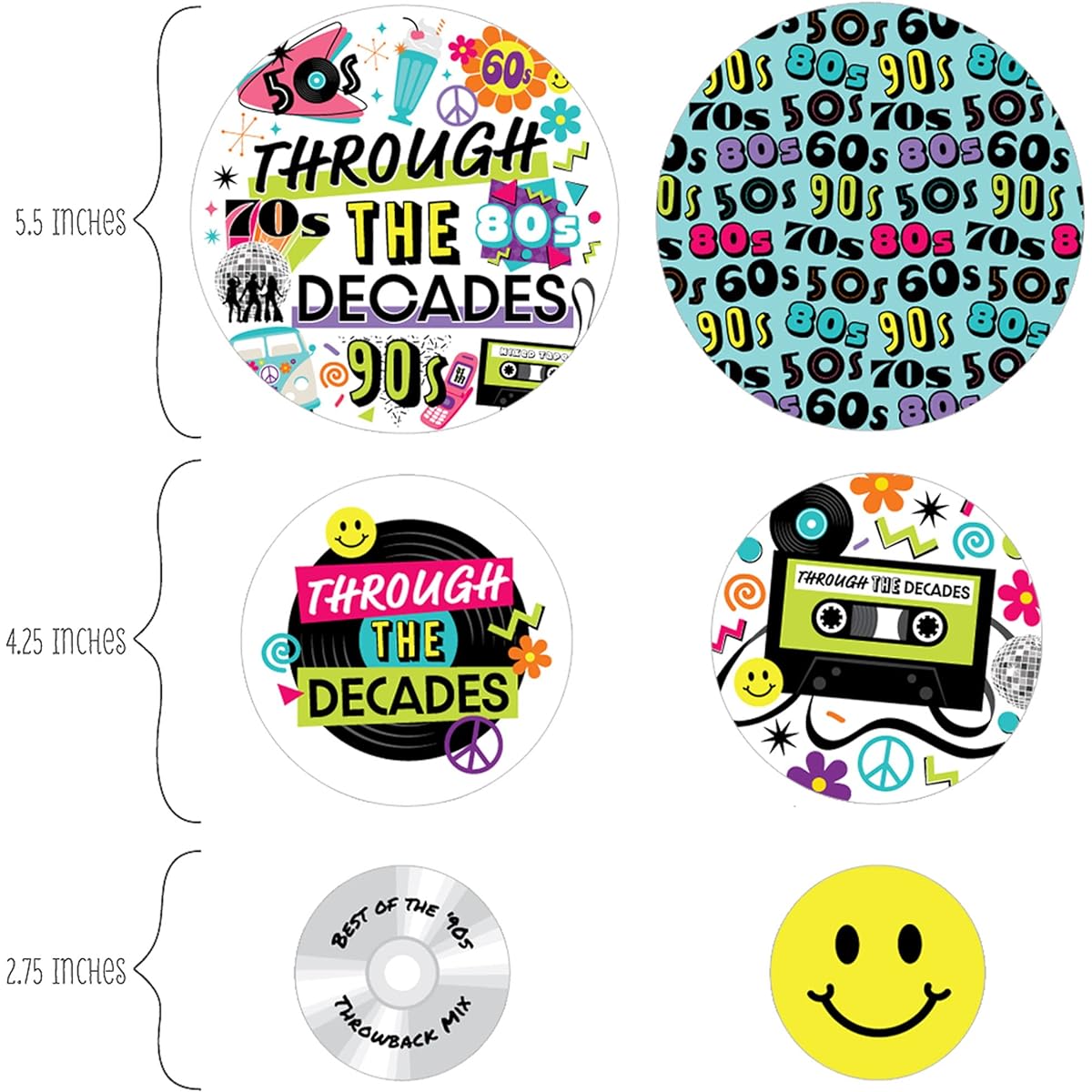 Big Dot of Happiness Through the Decades - 50s, 60s, 70s, 80s, 90s Party Giant Circle Confetti - Party Decorations - 27 Large Confetti