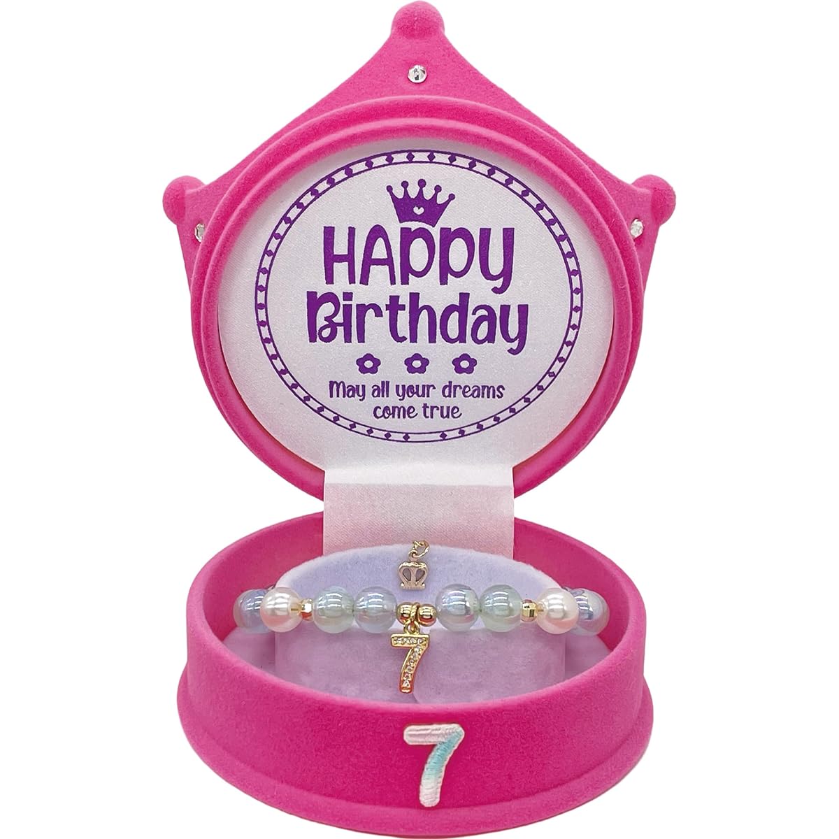 7th birthday gift, 7th birthday charm bracelet, blue, 7th birthday crown box, birthday gift for 7 year old girl, 7th birthday present, 7th birthday gift, 7th birthday girl, 7th birthday ideas, Small, Resin
