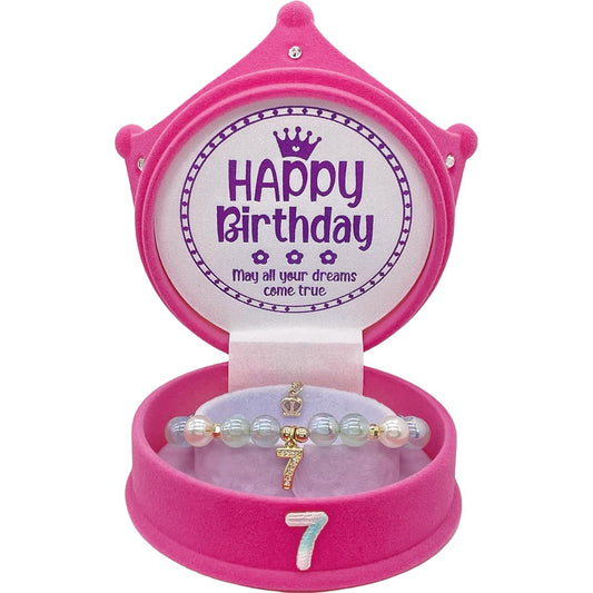 7th birthday gift, 7th birthday charm bracelet, blue, 7th birthday crown box, birthday gift for 7 year old girl, 7th birthday present, 7th birthday gift, 7th birthday girl, 7th birthday ideas, Small, Resin