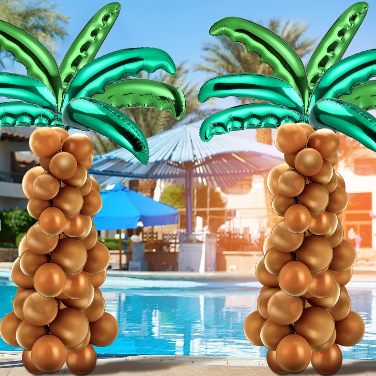 252pcs Coconut Palm Tree Leaf Balloons, Hawaiian Balloon Set with 32 Palm Tree Balloons and Brown Birthday Balloons, Luau Party Decorations, Summer Tropical Weeding Baby Shower Supplies Gifts