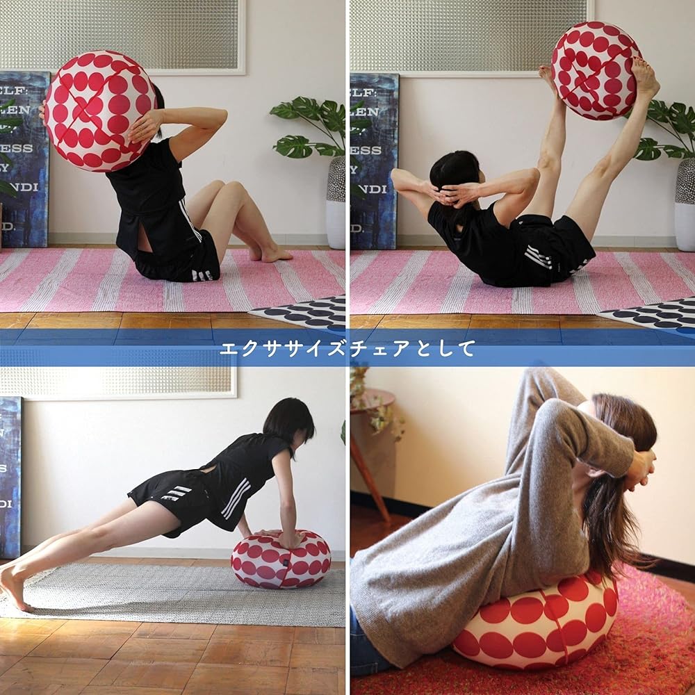 SPICE OF LIFE Donut Ball Jelly Pouf Stool Dot Red S Size 45cm Donut Cushion Balance Ball Anti-Burst Air Pump YDLZ2045DRD