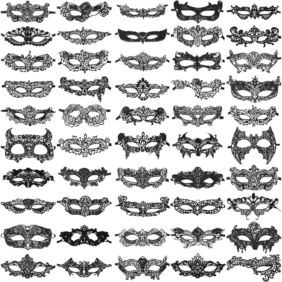 Chivao 50 Pieces Lace Mask Masquerade Venetian Eye Mask Women Flexible Mask Carnival Ball Birthday Halloween Costume