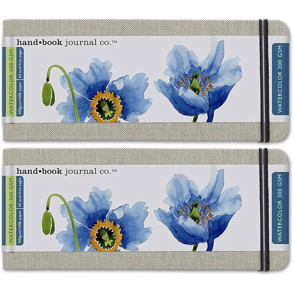 Handbook Journal Co. Artist Watercolor Sketchbook Journal with Pocket Panorama 3.5 x 8.25 Inch (2 Pack) 140lb/300GSM Hardcover with Pocket