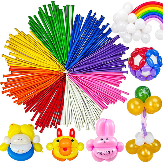 260 Balloons Long Balloons Animal Twist Balloons Animal Shape Birthday Clown 100 Pack (Multi)