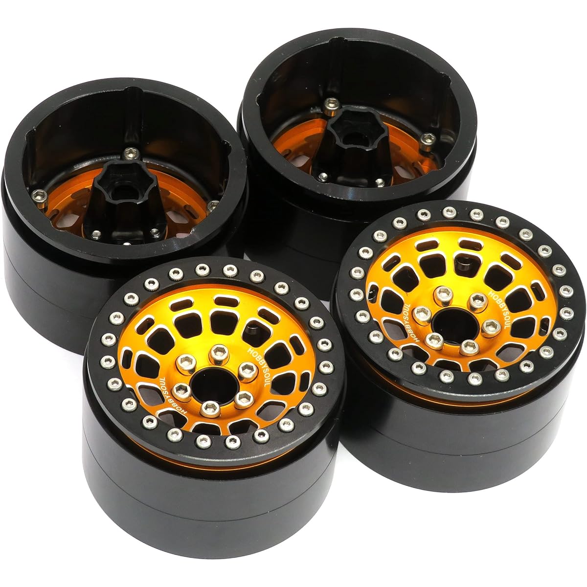 HOBBYSOUL RC 2.2 Wheels 1.57" (40mm) Wide 2.2 Beadlock Wheels Gold Black Rims Fit Redcat Gen8 Everest gen 7 Pro Axial SCX10 Capra Wraith RBX10 Ryft Traxxas AMG 6x6 TRX4 (4 Pack)