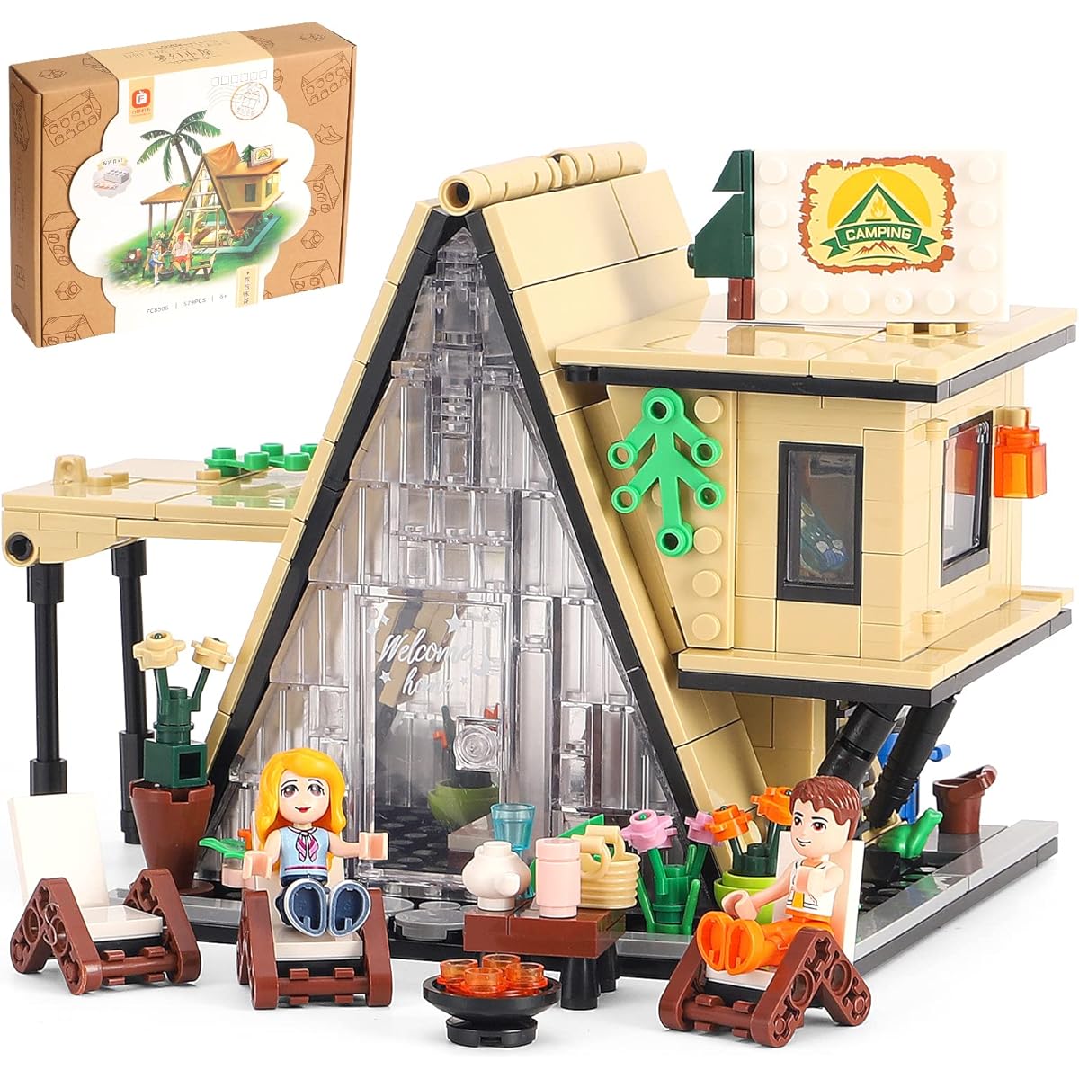 RSDHFLY Camping House Building Kit Glamping Tent Building Set Friends House Building Toys Creative Gifts for Adults and Kids Birthday Christmas (Camping House)