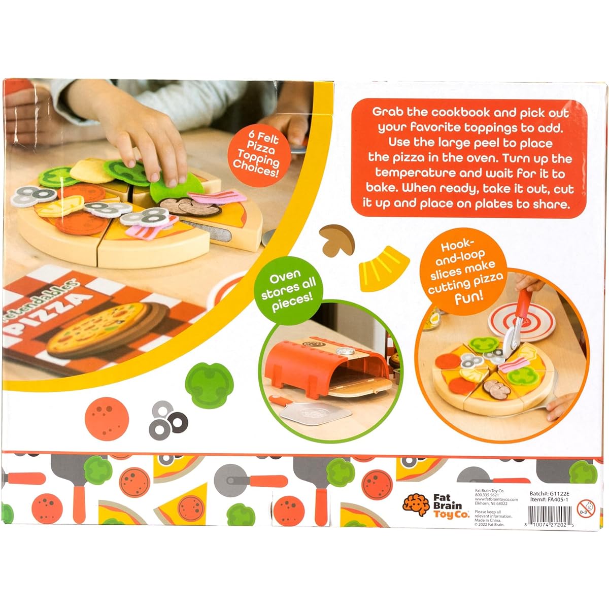 Fat Brain Toys Authentic Pizza Making Pretend Set at Home Wooden Pretend Play Set with Pizza Oven FA405-1 Authentic Product