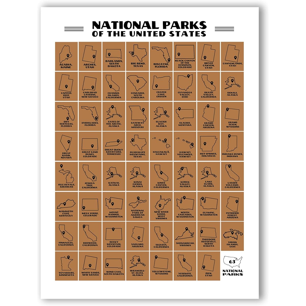 National Parks Scratch Off Posters by Park People - 63 Parks 17" x 24"