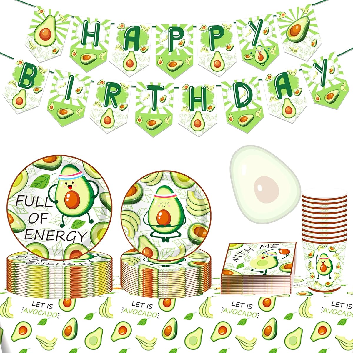 Avocado Party Supplies Avocado Birthday Party Decorations Avocado Birthday Banner Fruit Party Supplies Avocado Birthday Party Plates and Napkins 35 Pieces
