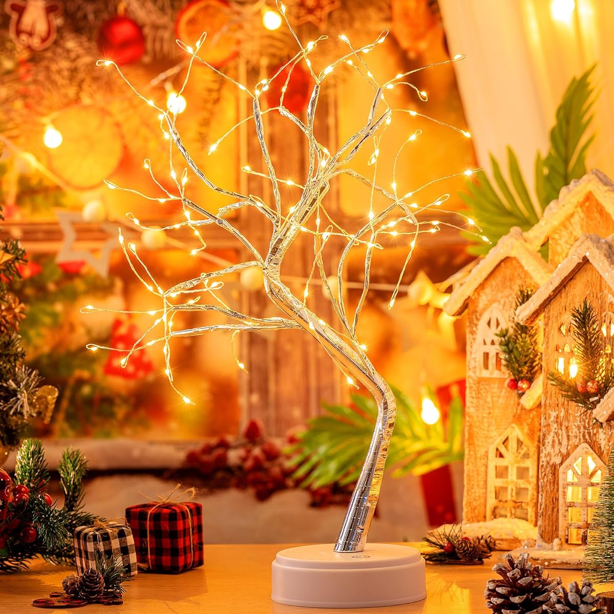 VIHOSE 6pcs 20inch Tabletop Bonsai Tree Lights 108 LED Copper Wire String Lights DIY Artificial Tree Warm White Fairy Lights Battery Operated USB Operated Spirit Tree Lamp for Bedroom Christmas Party Decoration