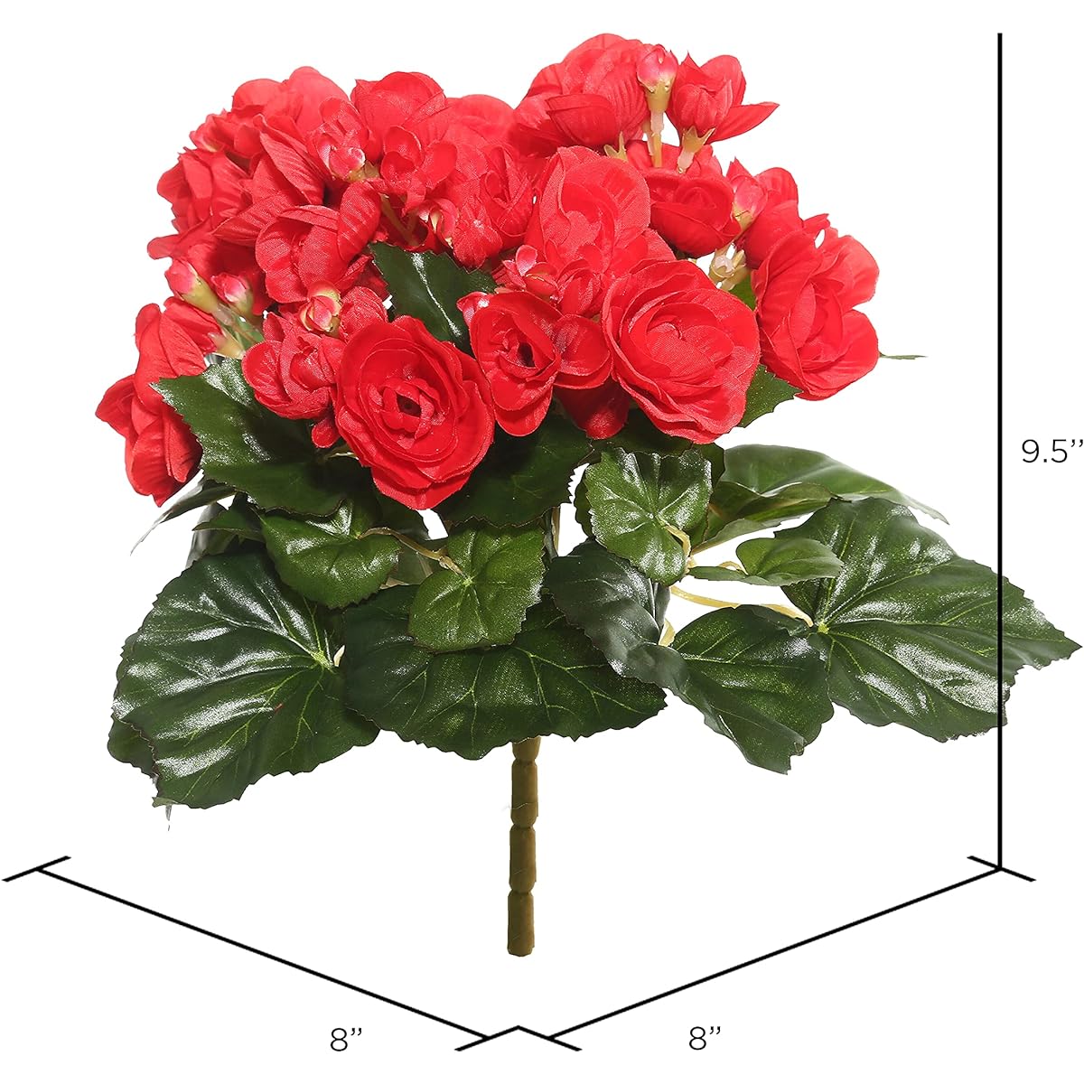 Vickerman Everyday Artificial Red Begonia Bush 9.5" Length - Premium Faux Floral Decor for Weddings and Everyday Arrangements - Maintenance Free Flowers
