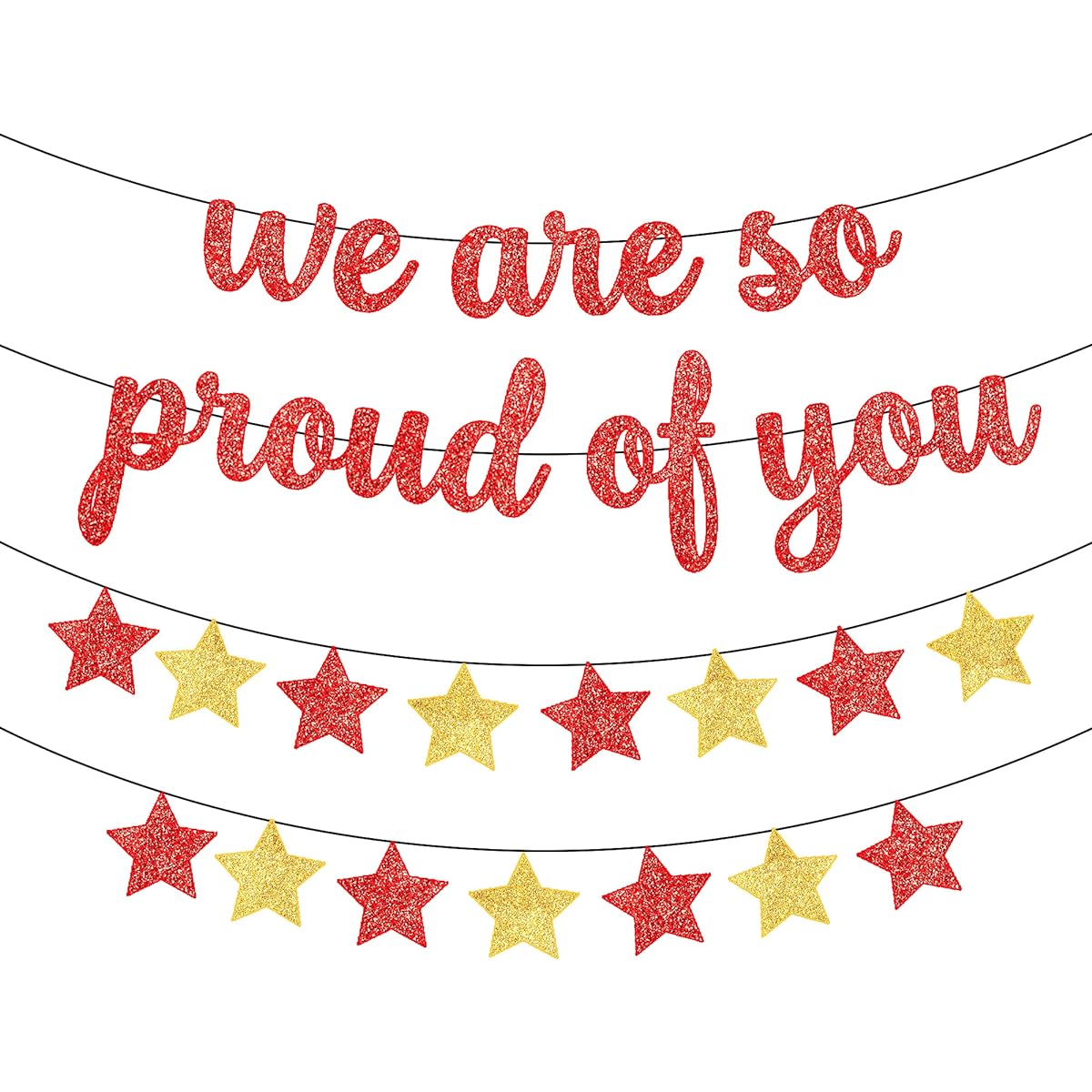 We Are So Proud Of You Banner Glitter - Large 10ft with Star Garland | Graduation Banner Red and Gold Graduation Party Decorations | Congratulations Decorations | Red Graduation Decorations 2022
