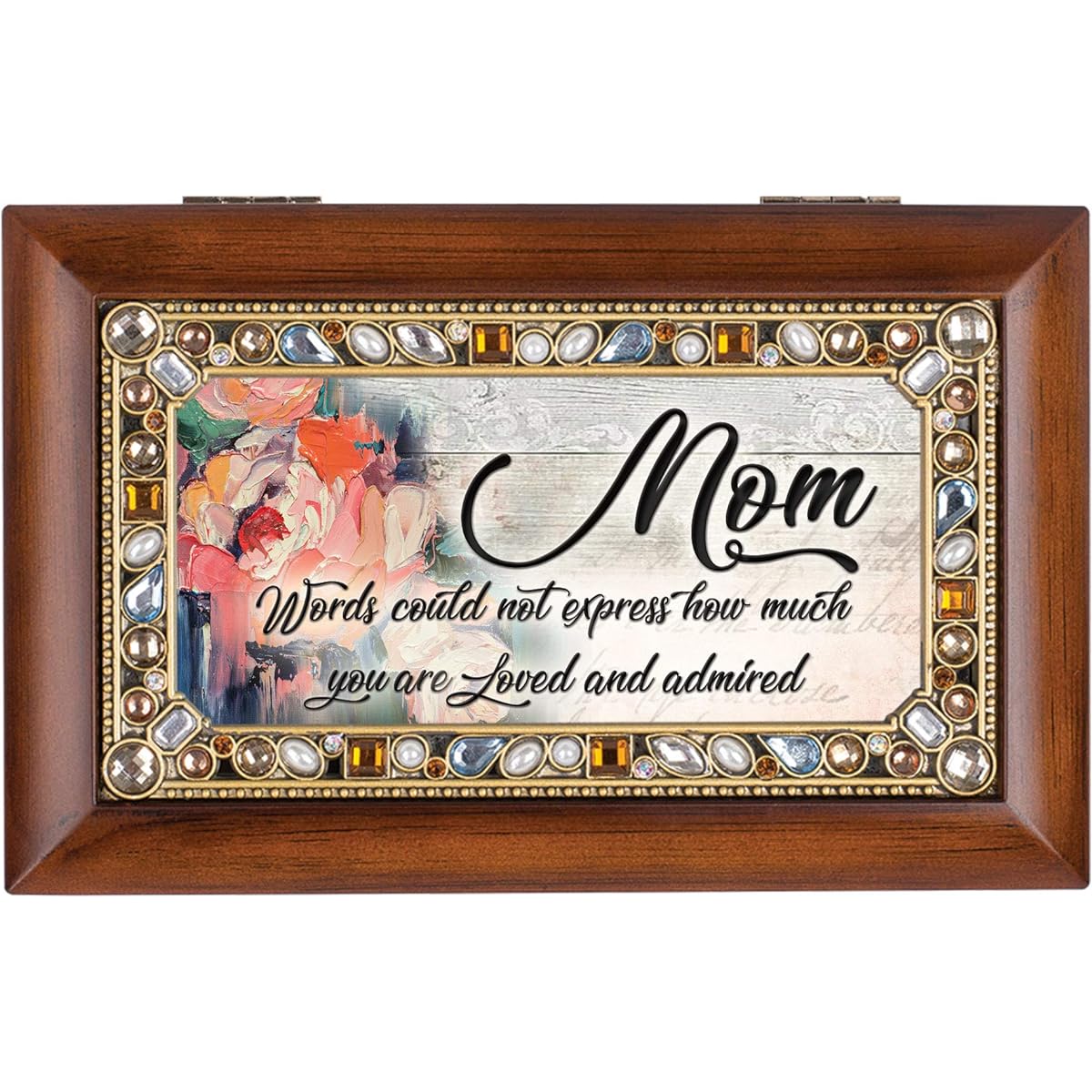 Cottage Garden Mom You are Loved and Admired Woodgrain Jewel Petite Music Box "Wind under My Wings"