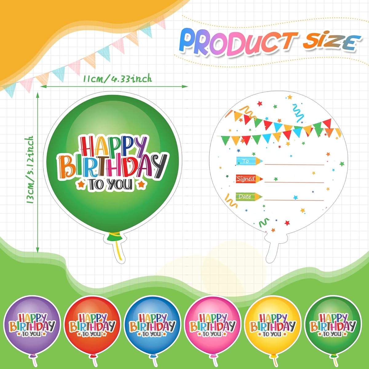 36 Pack Happy Birthday Cards for Students Happy Birthday Awards Balloons Cupcakes Birthday Cards Colorful Greeting Cards for Boys Girls Kids Home School Classroom Birthday Supplies (Balloons)