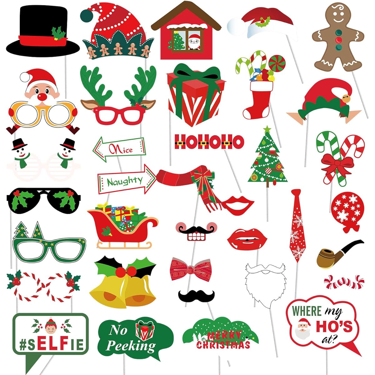 Christmas Photo Booth Props 36 Pieces (New Version) Christmas Party Supplies Merry Christmas Party Poses Signs Red and Green Christmas Party Supplies Decorations for Kids and Adults