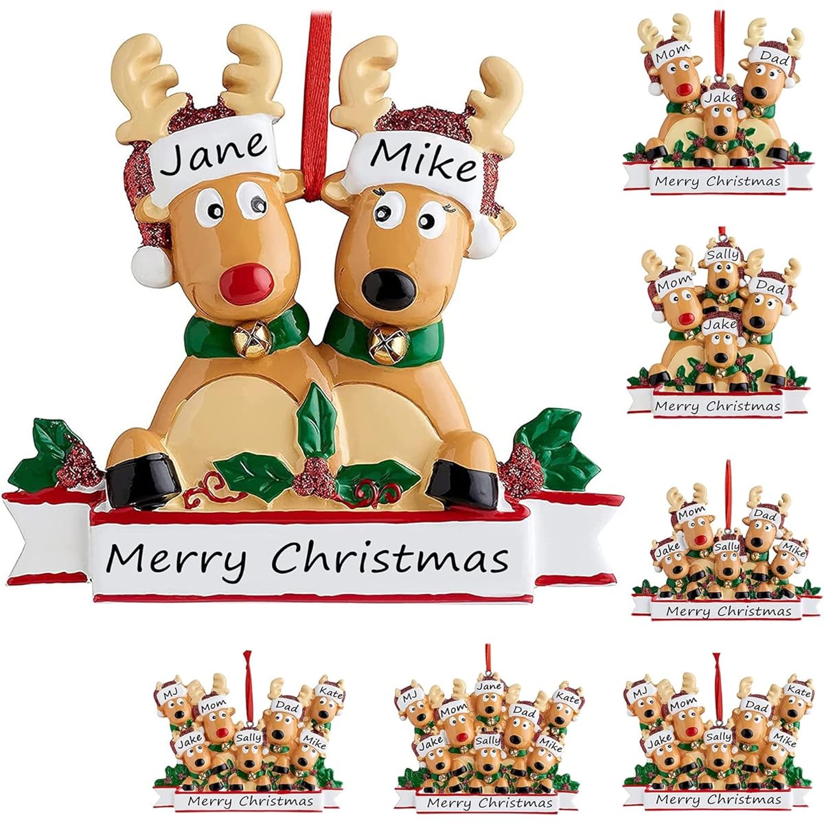 Personalized Christmas Ornaments 2023 Family of 2/3/4/5/6/7/8 Deer Christmas Ornaments Custom Name Customized Gifts for Christmas Tree Family of 2