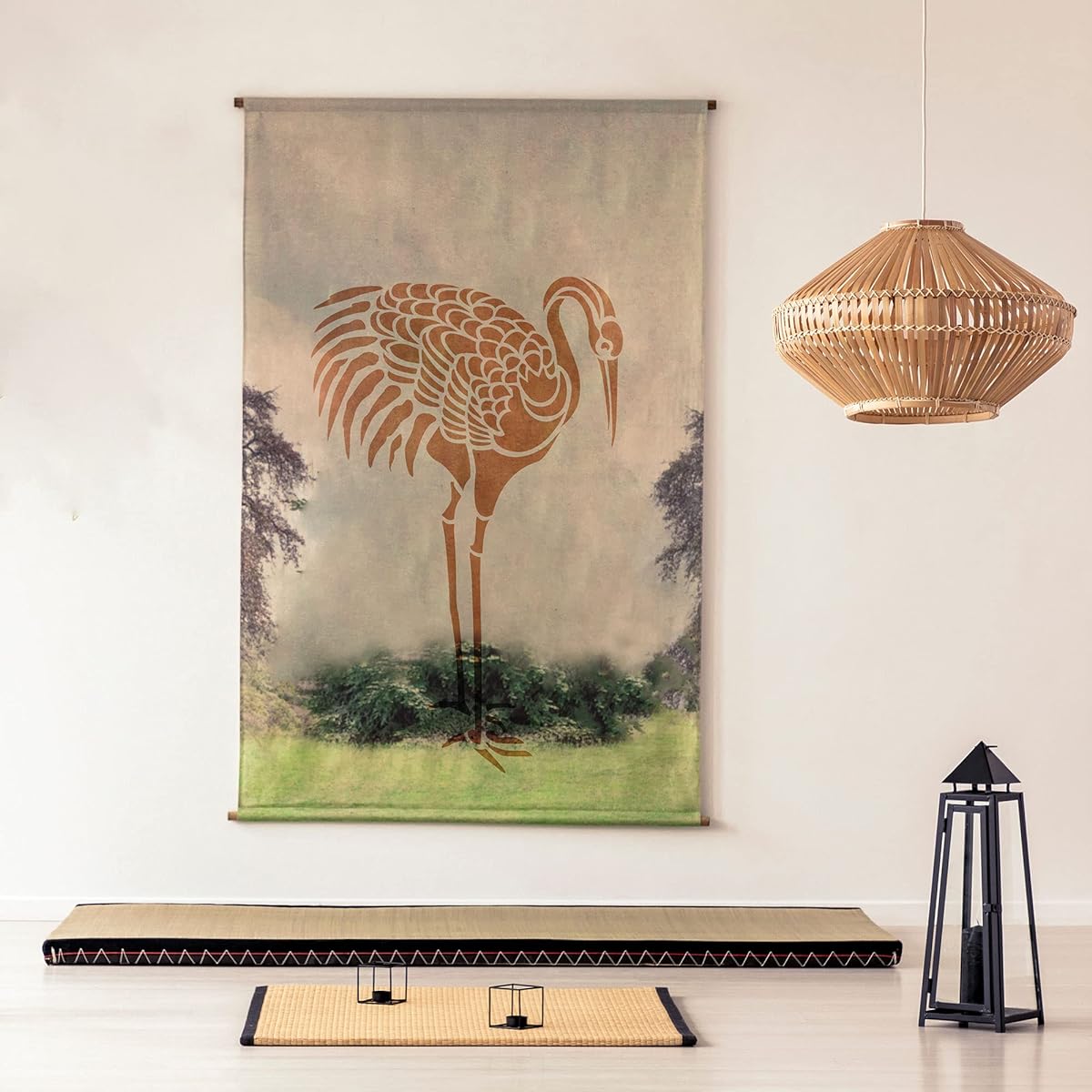 Reusable Plastic Wall Stencil // Standing Crane - Heron #1 // Art Craft Mylar Template (17.7"x25.6")