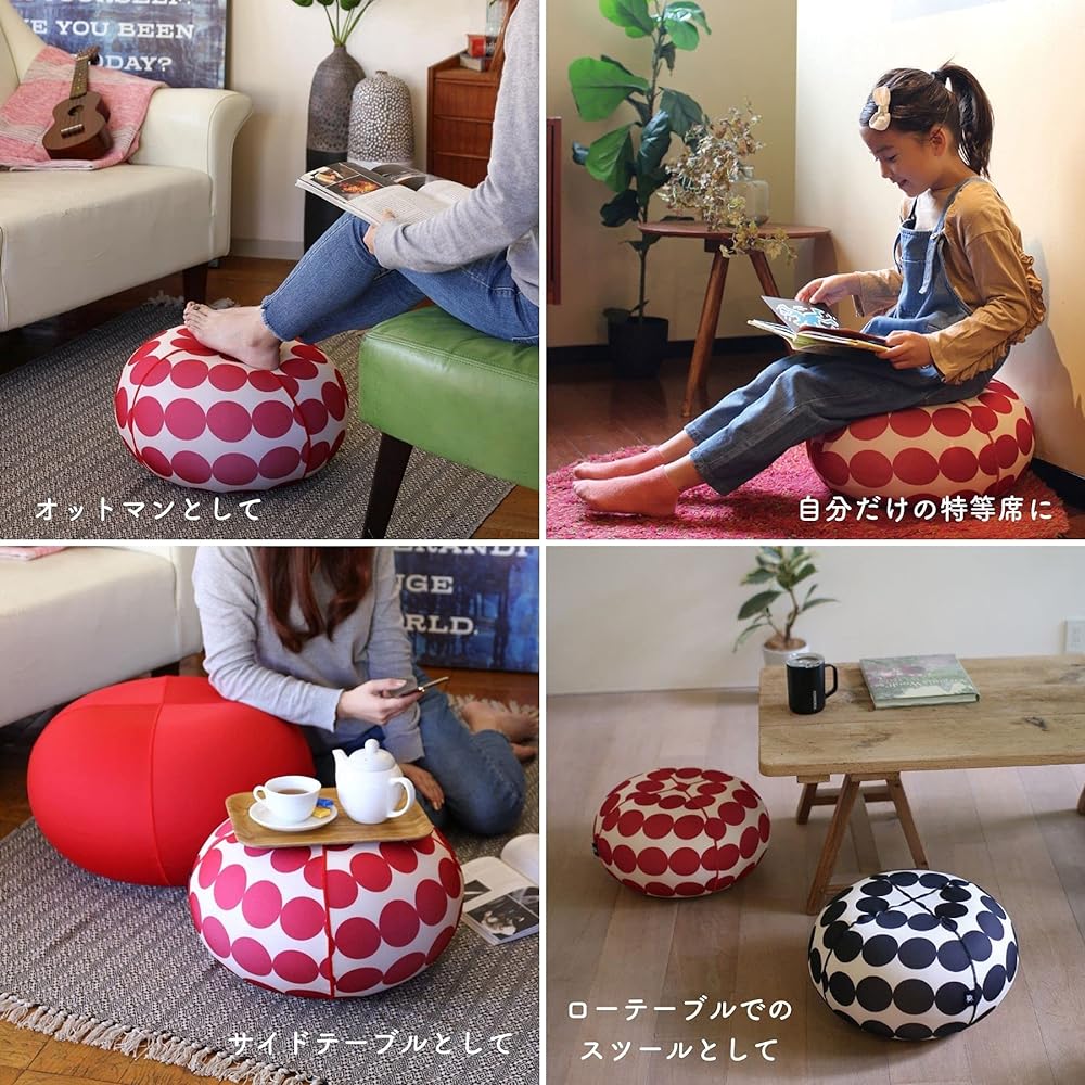 SPICE OF LIFE Donut Ball Jelly Pouf Stool Dot Red S Size 45cm Donut Cushion Balance Ball Anti-Burst Air Pump YDLZ2045DRD
