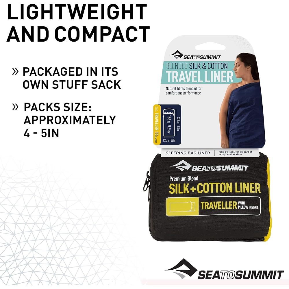 Sea and Summit Premium Blend Silk/Cotton Mummy Travel Liner with Hood