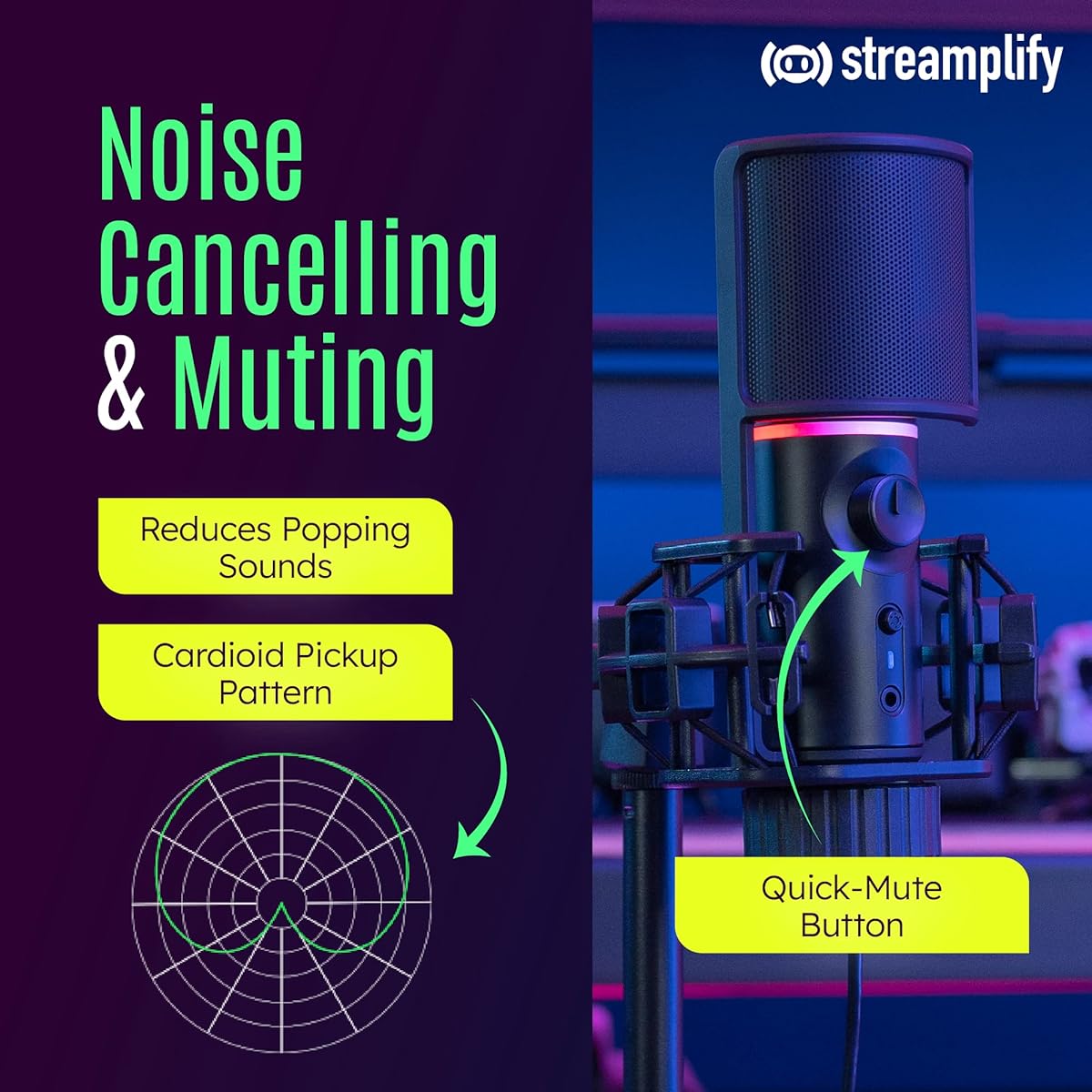 Tripod Microphone ARM RGB Cardioid Microphone for Streaming, Recording, and Podcasting