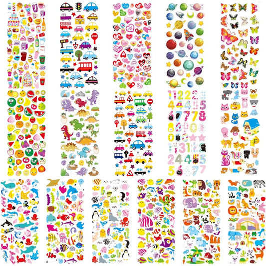 3D Stickers for Kids & Toddlers 760 Fluffy Stickers, Scrapbook Pack Bullet Journal, Animals, Numbers, Fruits, Fish, Dinosaurs, Planet Stickers for Kids, Easy Peel and Stick (760 Stickers)