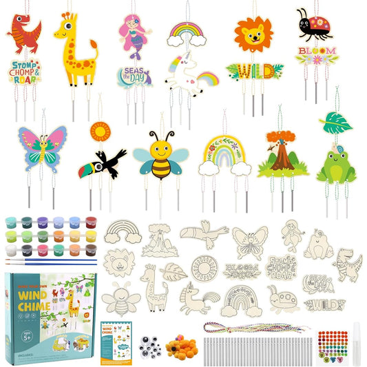 12 Pack DIY Wind Chime Kit for Kids Make Your Own Wind Chime Crafts for Girls Boys Wooden Wind Chimes Ornaments for Christmas Tree Classroom Home Garden Summer Decor Birthday Party Gifts