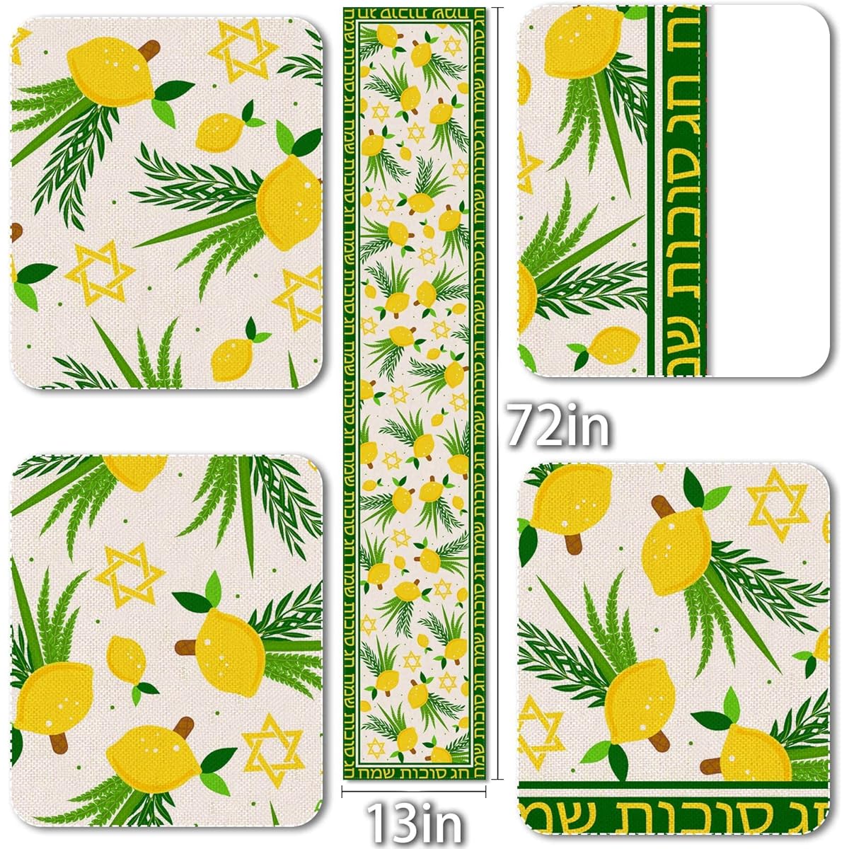 Vohado Linen Scottish Table Runner Sukkah Etrog Lulav Jewish Decor Dinner Kitchen Dining Room Table Decor 13x72 Inch