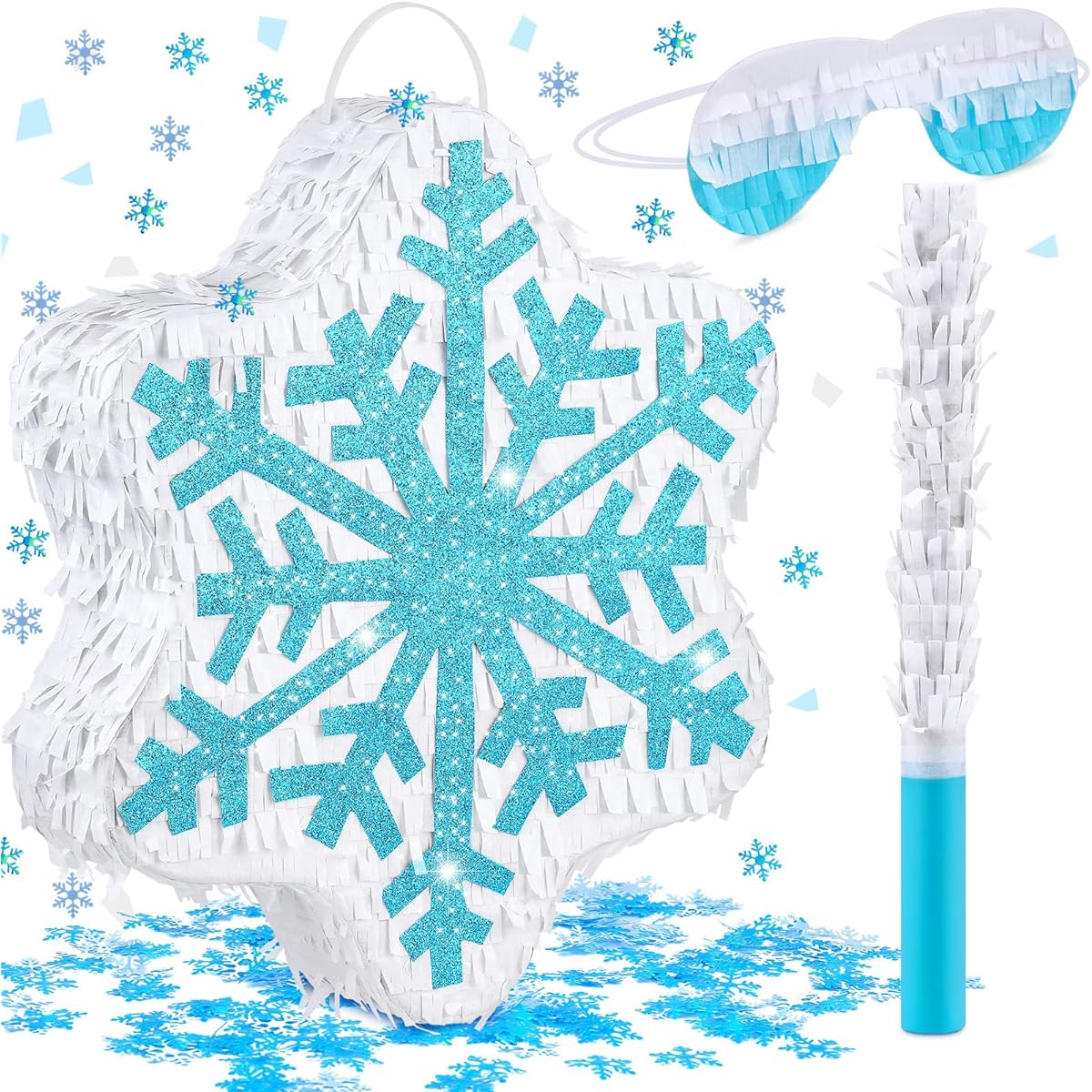 Deekin 3 Piece Cute Pinata Set, Pinata with Stick Eye Mask, Large Pinata, Money Pinata for Kids, Music, Science, School, Sports, Bridal Shower, Birthday Party Decoration Supplies (Snowflake)