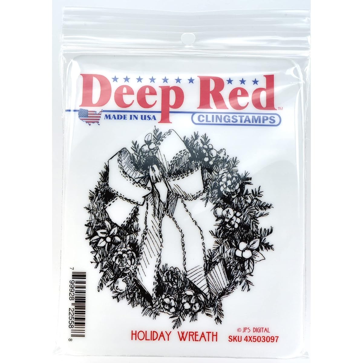 Deep Red Cling Stamp 7.6cm x 7.6cm -Holiday Wreath