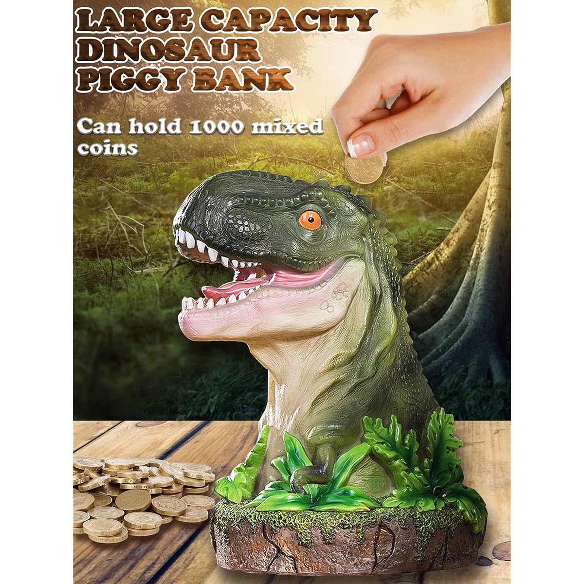 Dinosaur Piggy Bank, Piggy Bank for Boys, Kids Personalized Plastic Coin Bank for Boys Girls Adults Tyrannosaurus Rex Money Box Christmas Birthday Home Decoration