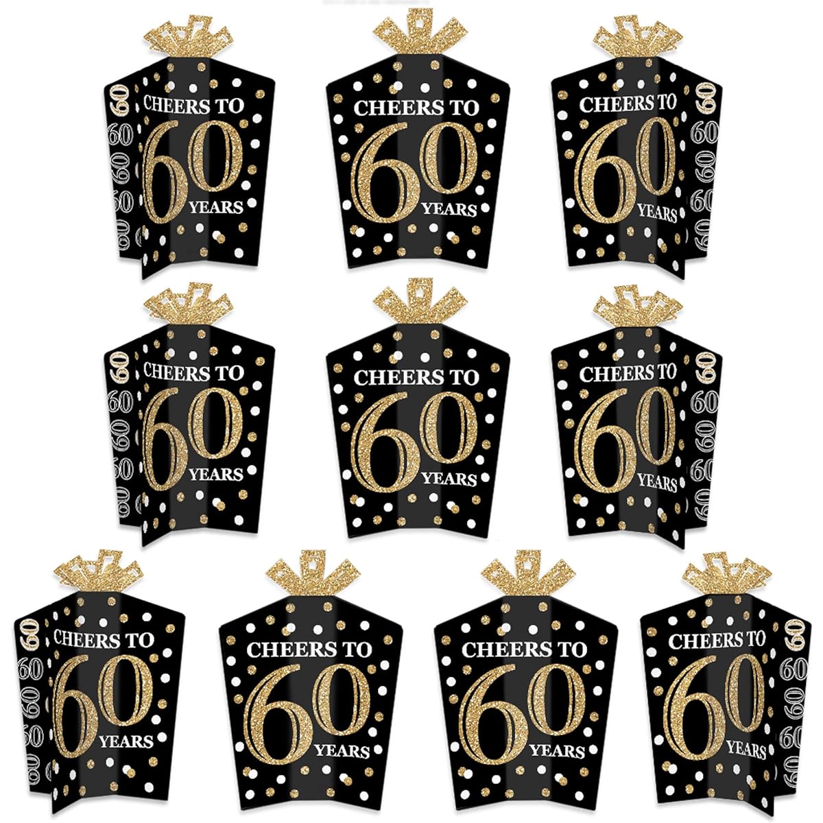 Big Dot of Happiness Adult 60th Birthday Gold Table Decorations Birthday Party Foldable Flare Centerpieces 10 Pieces