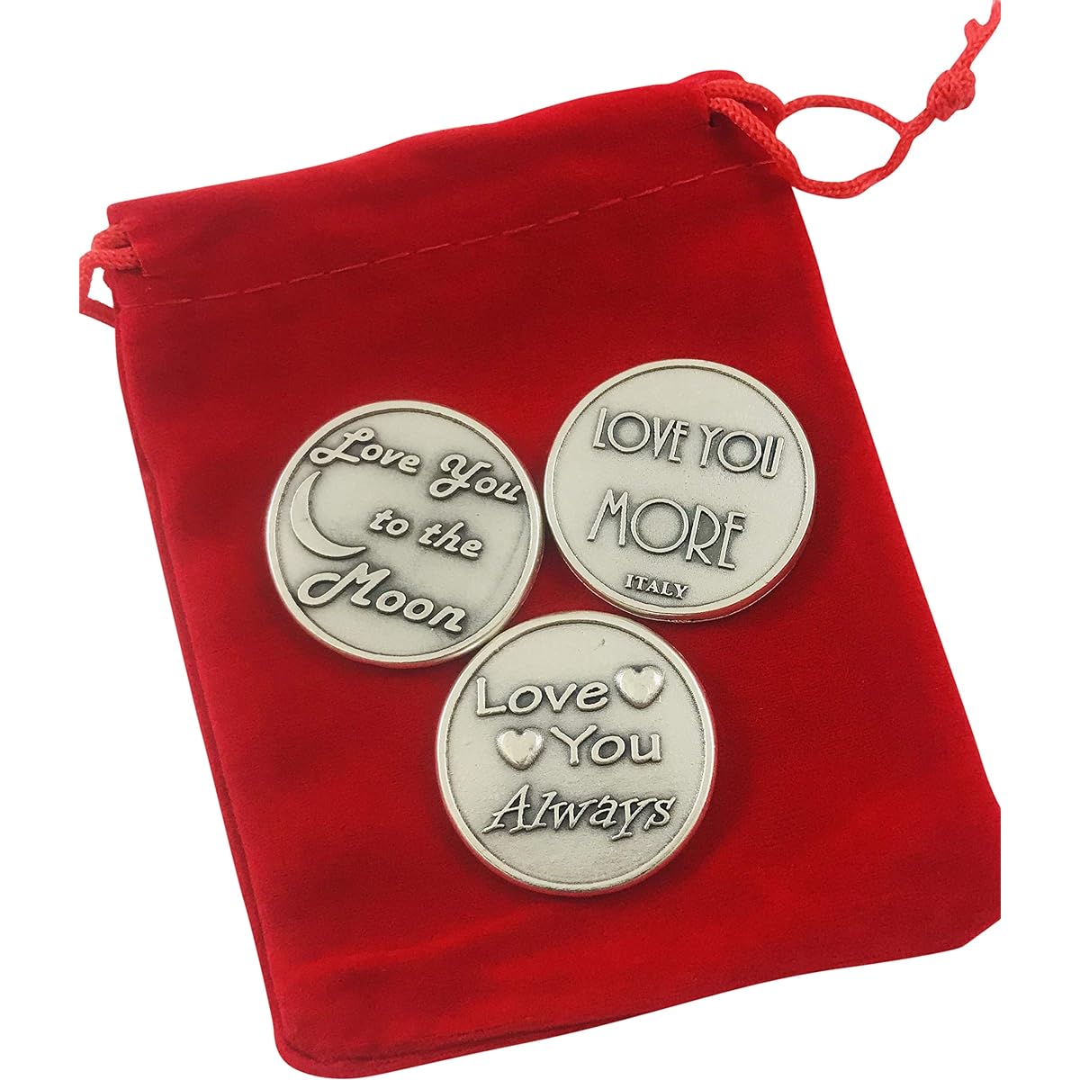 Westmon Works Love Token Gift Set - 3 Different Large Tokens with Red Gift Bag