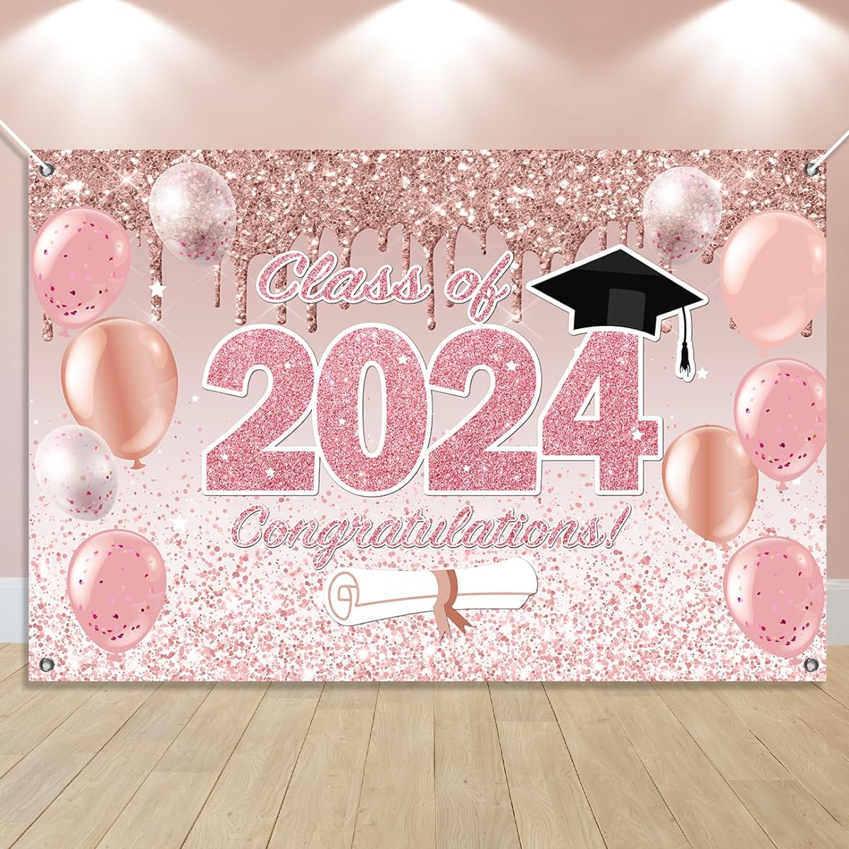 2023 Graduation Backdrop Pink and Rose Gold Graduation Party Background Decorations Banner Supplies Photo Booth Props