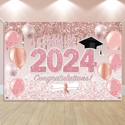 2023 Graduation Backdrop Pink and Rose Gold Graduation Party Background Decorations Banner Supplies Photo Booth Props
