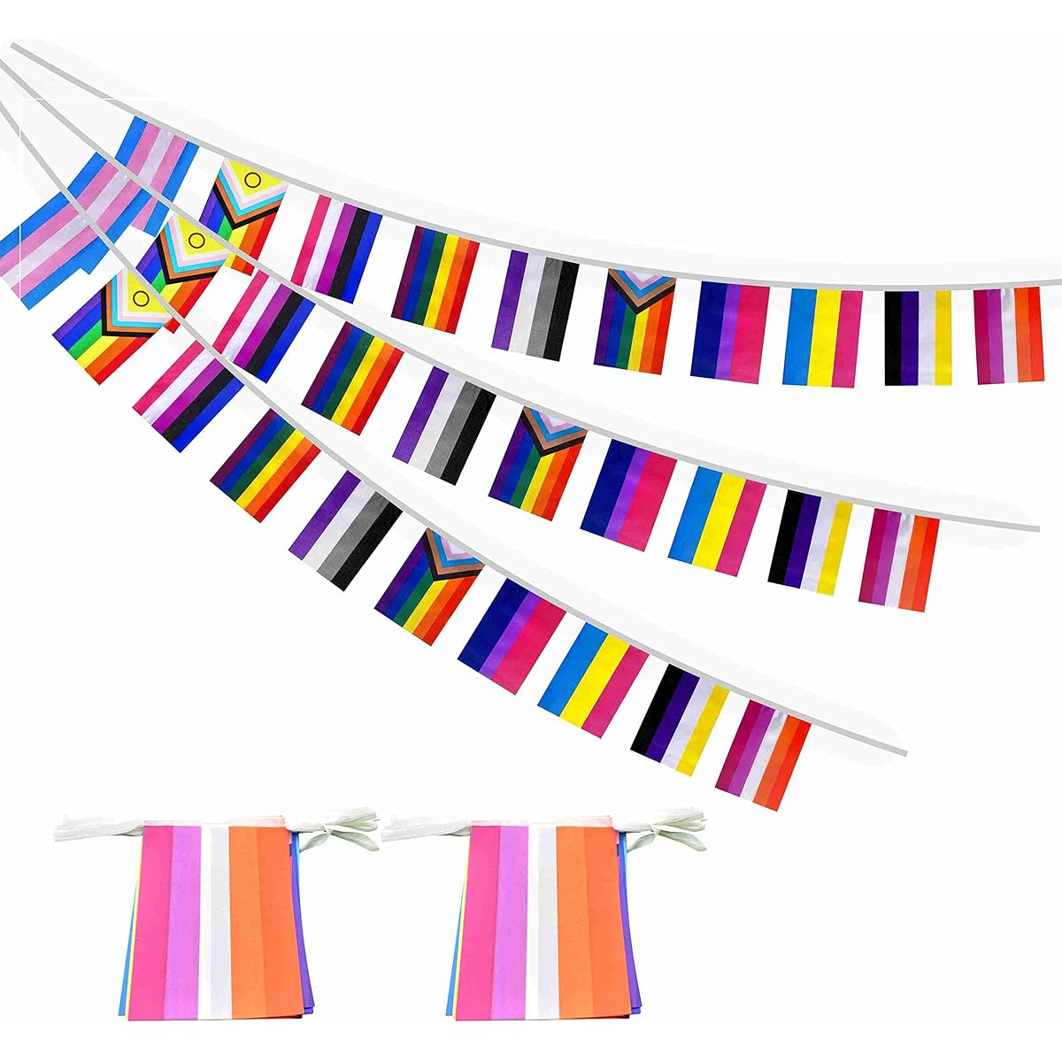 XCFH 2 Sets All Pride Rainbow Gay Flag Banner String Bunting LGBTQ Decoration 64 Feet 60 Pieces
