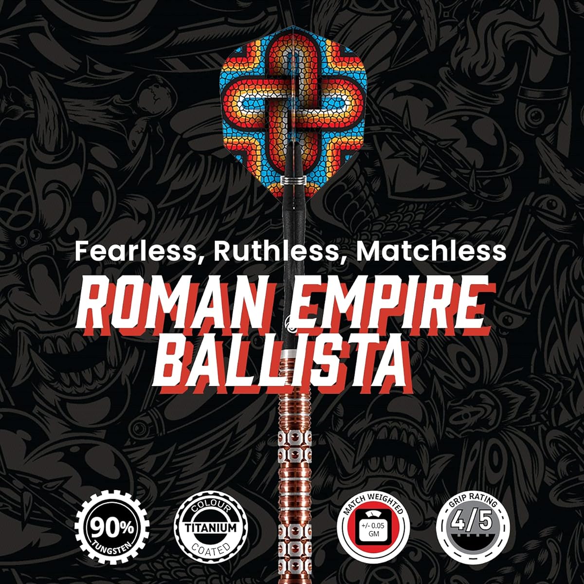 Shot! Darts Roman Empire Ballista Soft Tip Dart Set Center Weight 90% Tungsten Barrel (18)