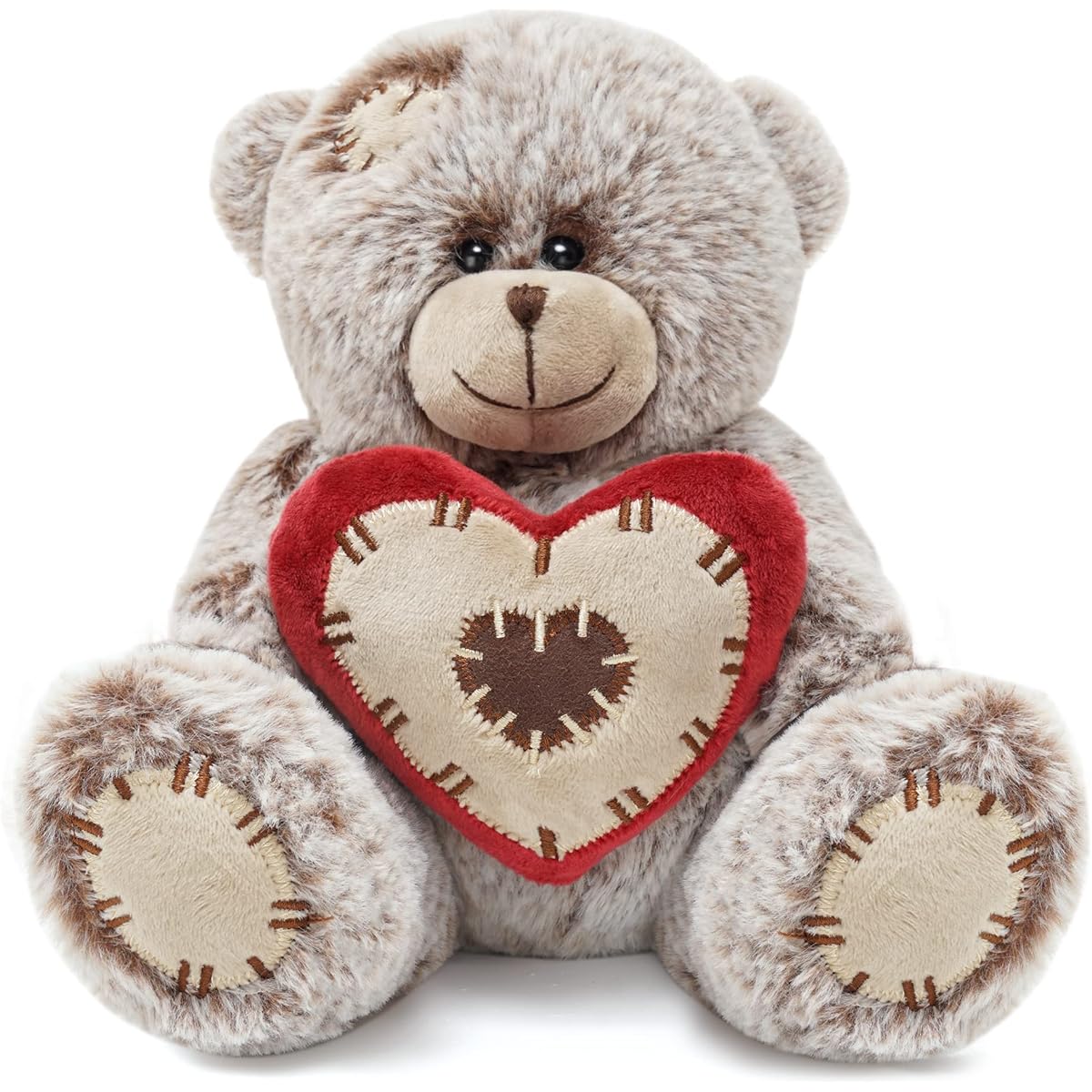 Valentines Day Teddy Bear Stuffed Animals, 8" Plush Stuffed Bear with Red Heart Pillow for Her/Him/Girlfriend/Boyfriend/Babies/Kids/Mom, Unique Gifts for Valentine's Day/Anniversary/Birthday (Tan)