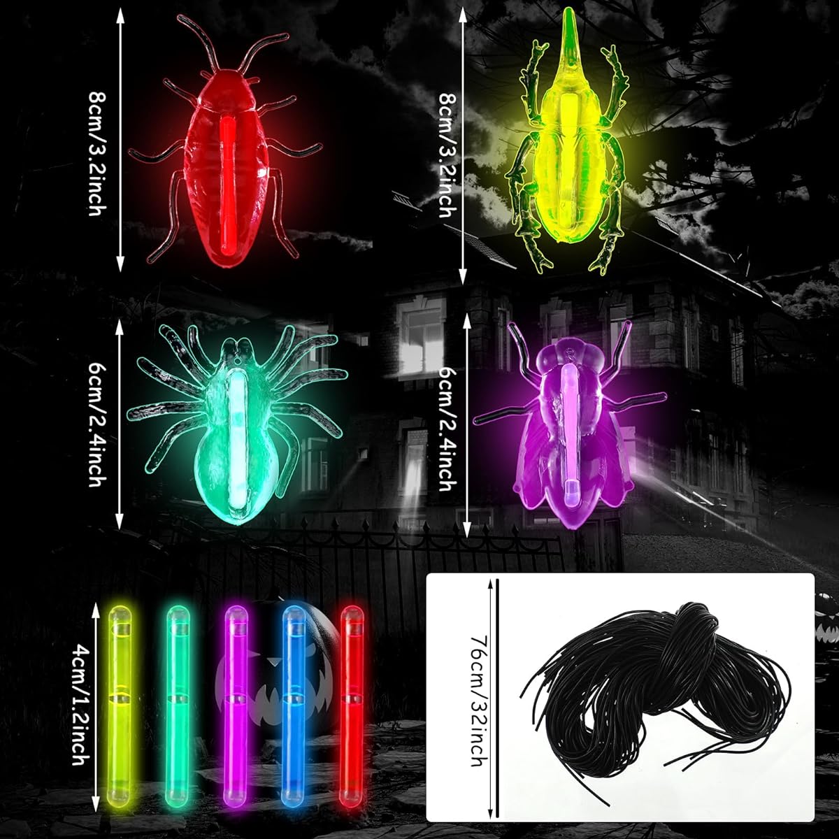 432pcs Glowing Creatures Set for Halloween Party Favors, 144 Glowing Creatures Toys, 144 Glow Sticks, 144 Decorative Strings, Halloween Goody Bag Fillers, Trick or Treating Gift Decorations