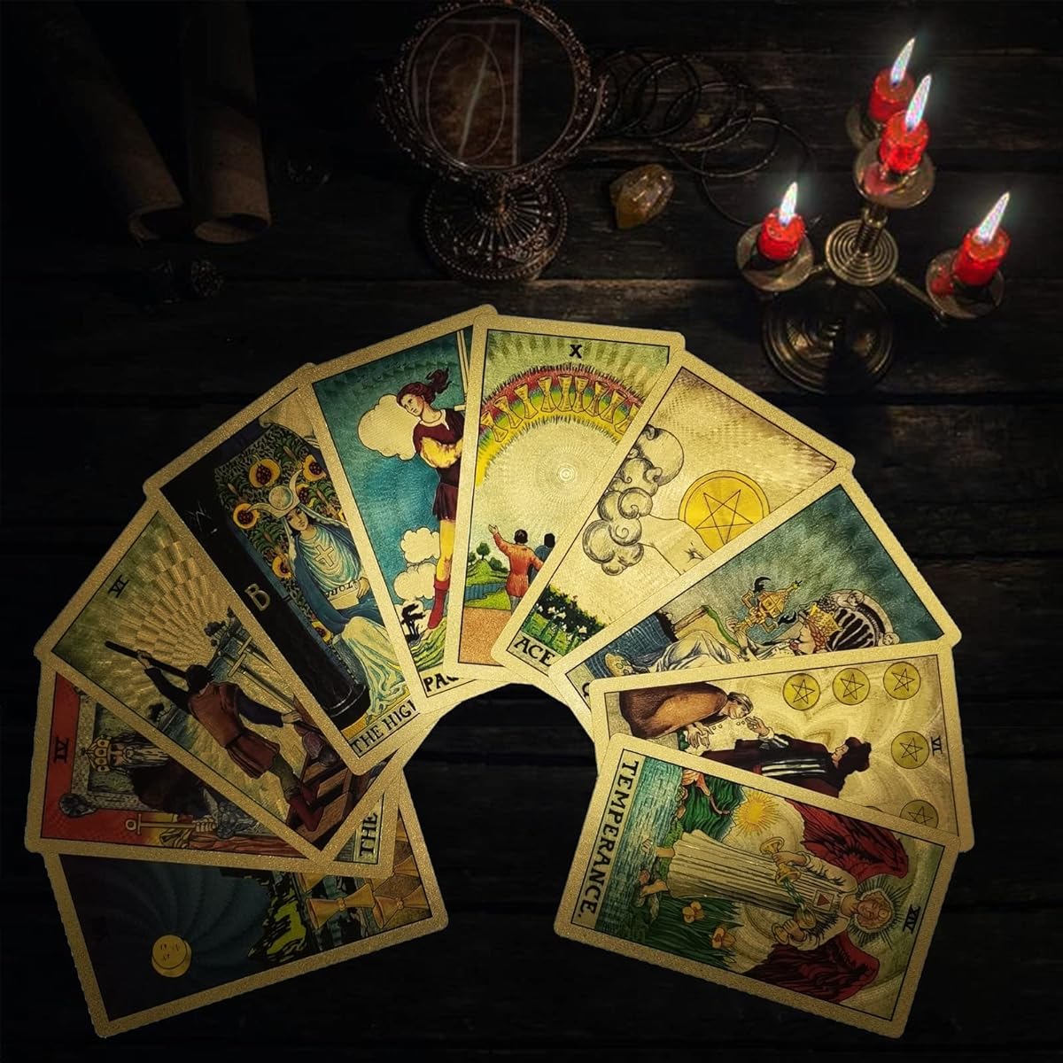 Smoostart 78 Tarot Cards with Guidebook, PVC Waterproof Wrinkle-Resistant Luxury Gold Foil Classic Tarot Card Deck with Exquisite Box (Gold Flower Pattern)