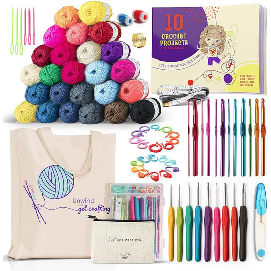 Crochet Kit for Beginners Adults - Beginner Crochet Kit for Adults and Kids 80 Piece Crochet Set with Step by Step Guide and Project Book Crochet Starter Kit Crochet Yarn Hooks Included