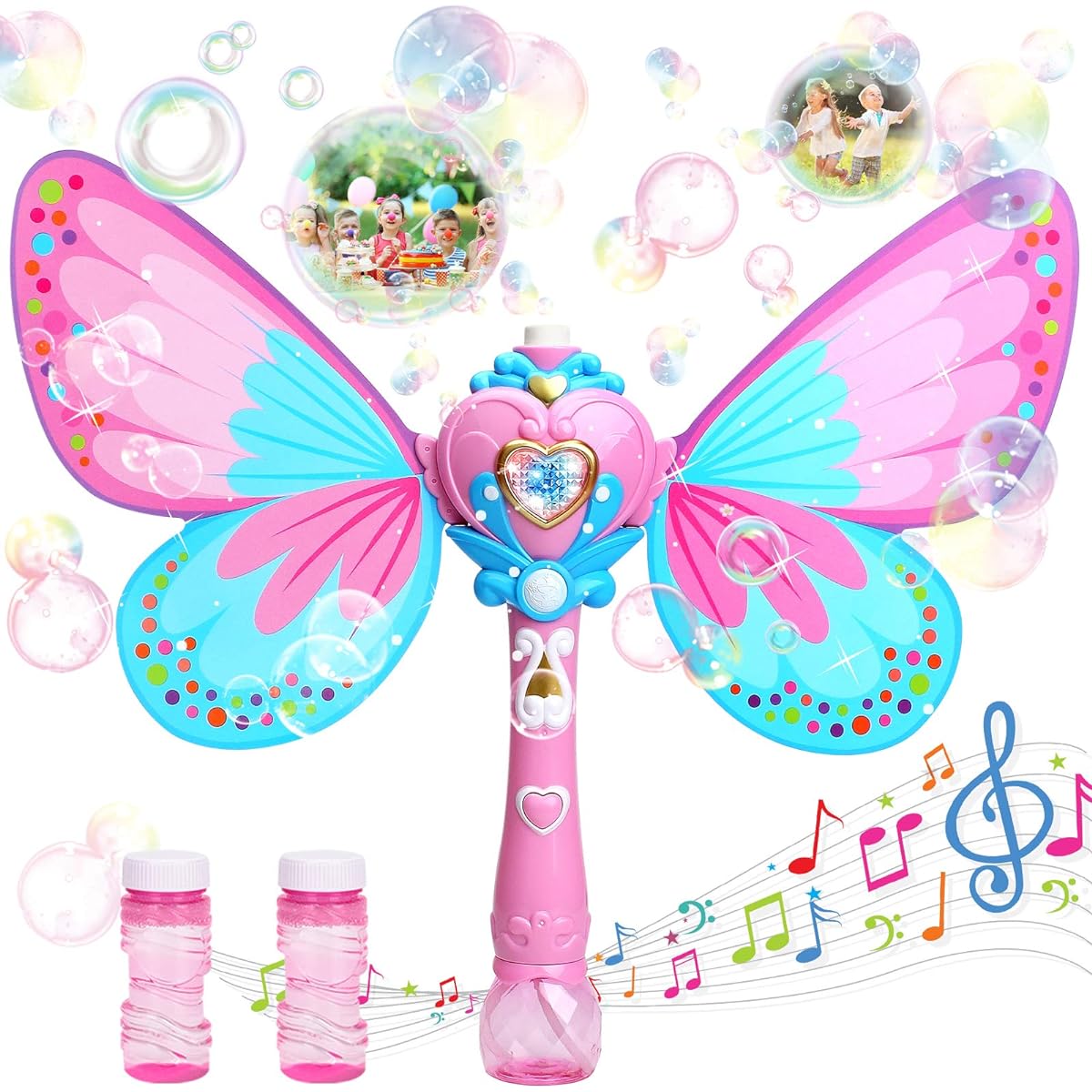 Sitodier Magic Wand Bubble Machine Butterfly Automatic Powerful Bubble Blower for Kids Toddlers Girls Children Indoor Outdoor Birthday Wedding Party Park Garden Backyard Bubble Solution Included