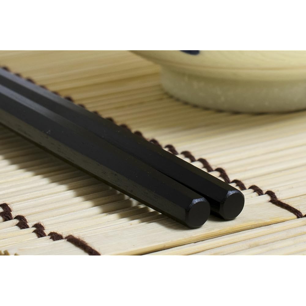 Edo wooden chopsticks made in Japan, Toshihisa Octagonal, striped ebony, lacquer finish (25cm)
