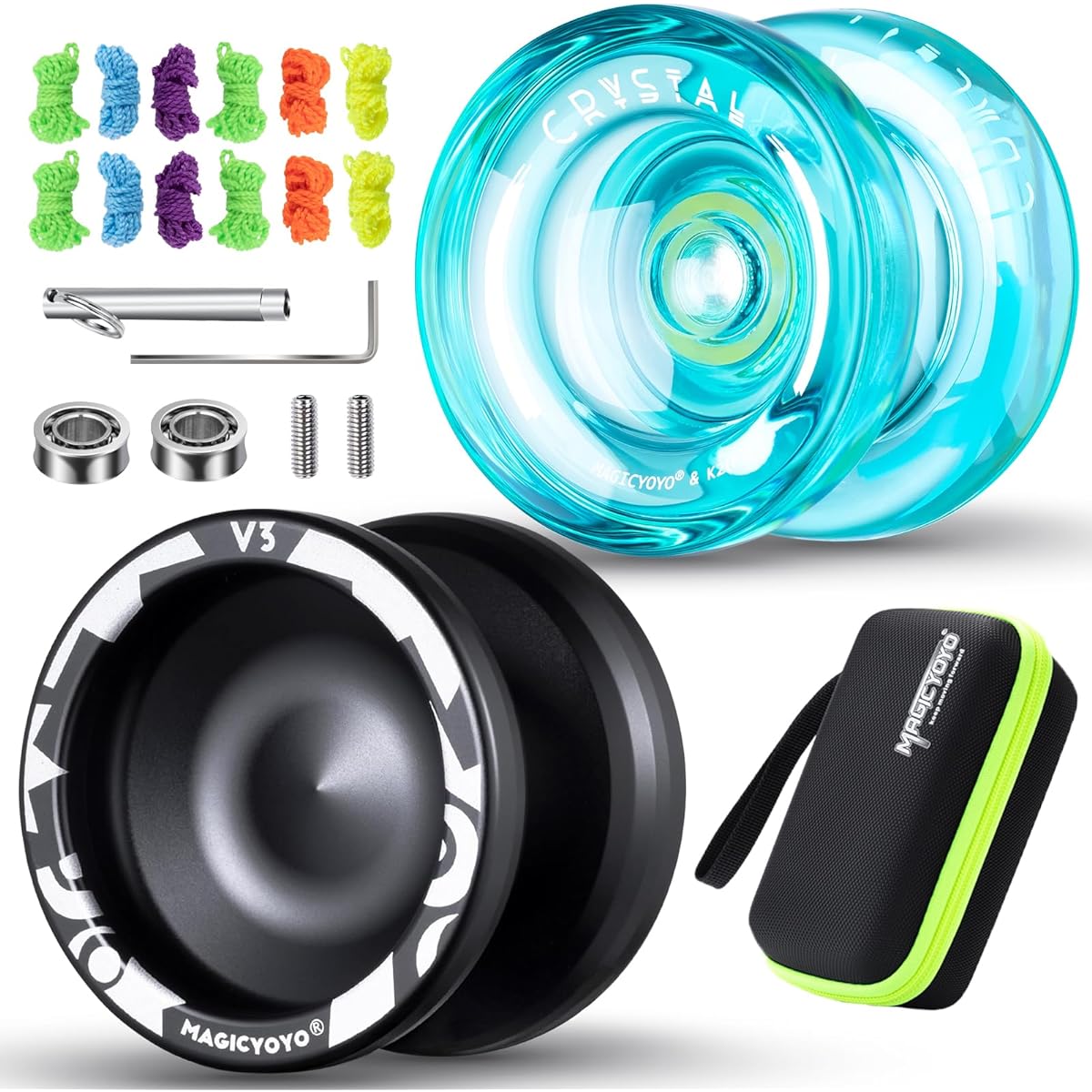 MAGICYOYO Responsive Yoyo for Kids, Professional Yoyo 2 Pack Metal Yoyo V3 + Plastic Yoyo K2 Dual Purpose Yoyo with Responsive Bearings for Advanced Players + Extra Yoyo Case + 12 Yoyo Strings