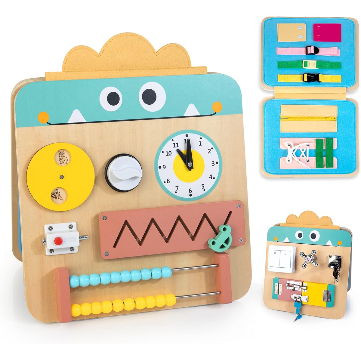 HELLOWOOD Building Blocks 17 in 1 Kids Wooden Busy Board Montessori Activity Sensory Board Educational Game Multifunctional Educational Toys Gifts for Boys Girls Toddlers