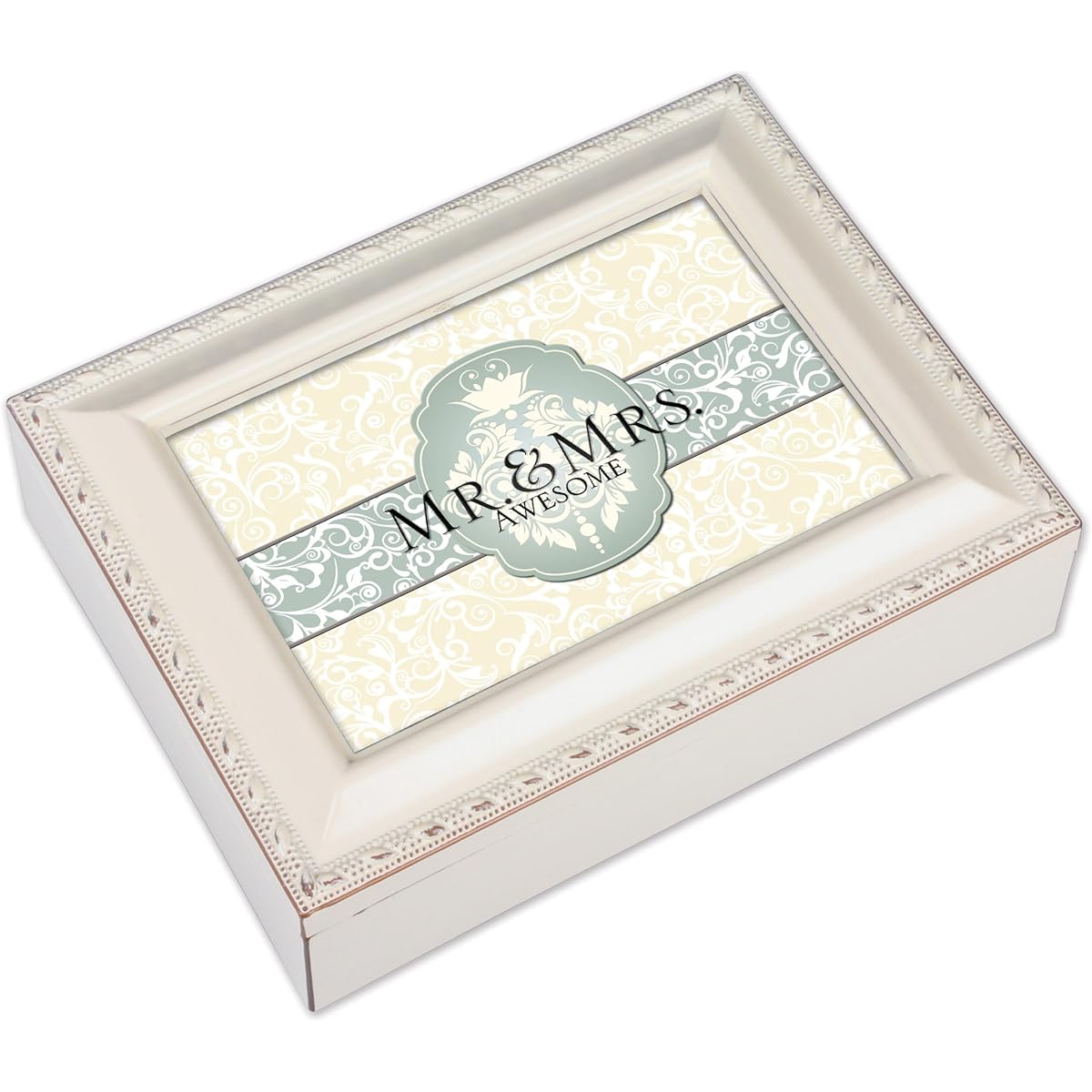 Mr. & Mrs Awesome Ivory Finish Musical Jewelry Box - Plays You Light Up My Life