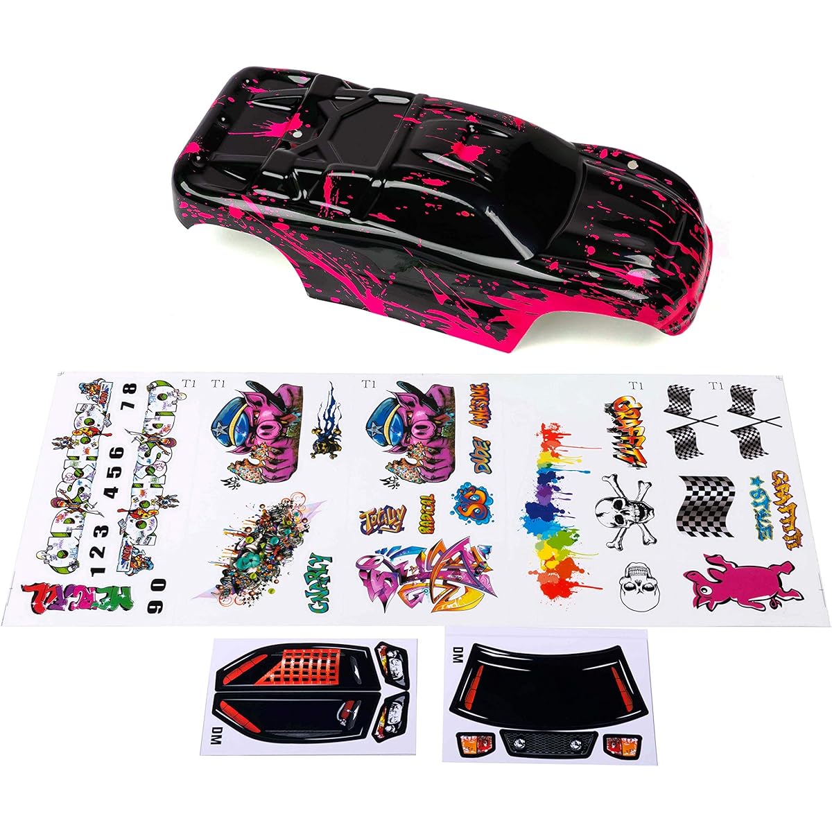 Custom Body Muddy Neon Red over Black for 1/10 Scale RC Cars and Trucks (Truck Not Included) R-NR-01