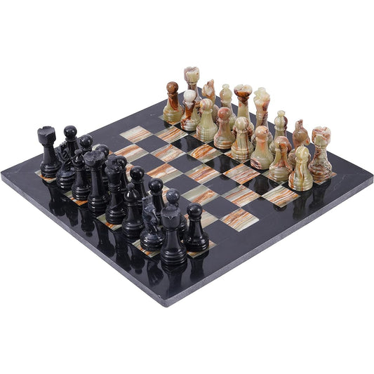 RADICALn 15" Handcrafted Black & Multi-Green Weighted Full Chess Game Set Stanton & Ambassador Style Marble Tournament Chess Set for Adults