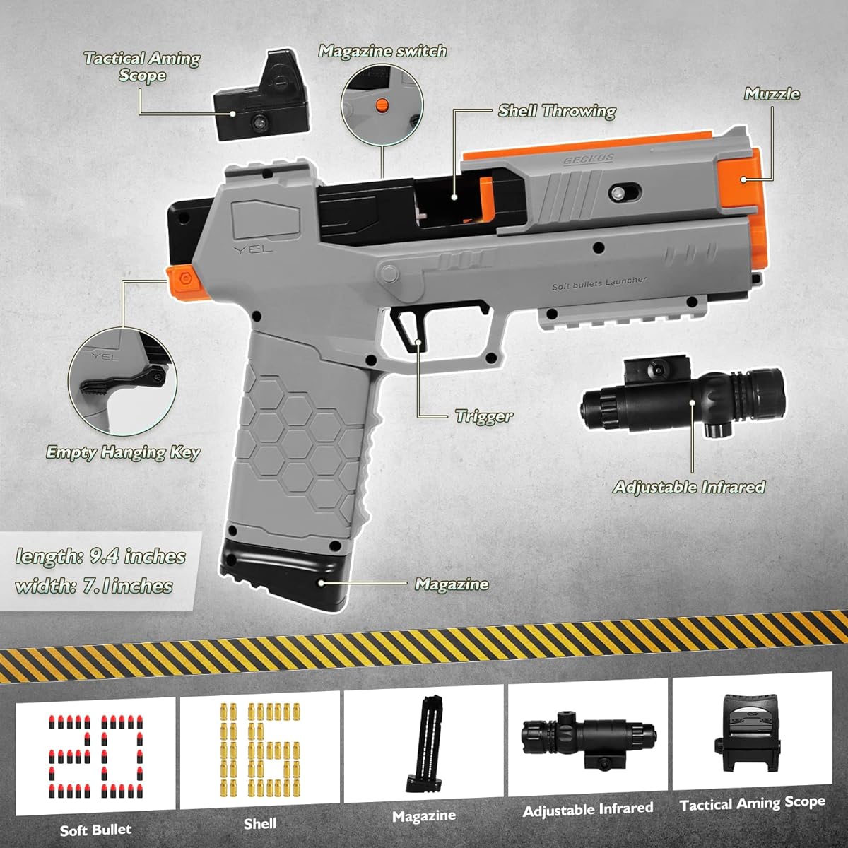 IZOKEE Soft Bullet Toy Gun Boys Girls Blasting Toy Foam Blaster with 20 Soft Foam Bullets Empty Shell Ejection Design Gift for Boys/Girls/Birthday/Christmas